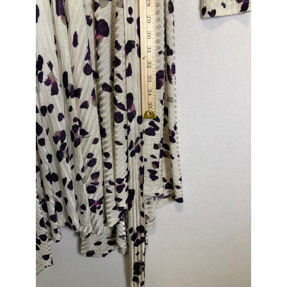 Whimsical Abstract Print Wrap Dress Women Size Small Cream Purple Handkerchief - Picture 7 of 11
